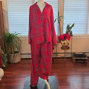 Victorias Secret Plaid Flannel Pajama Set Red Pink Size Medium Womens